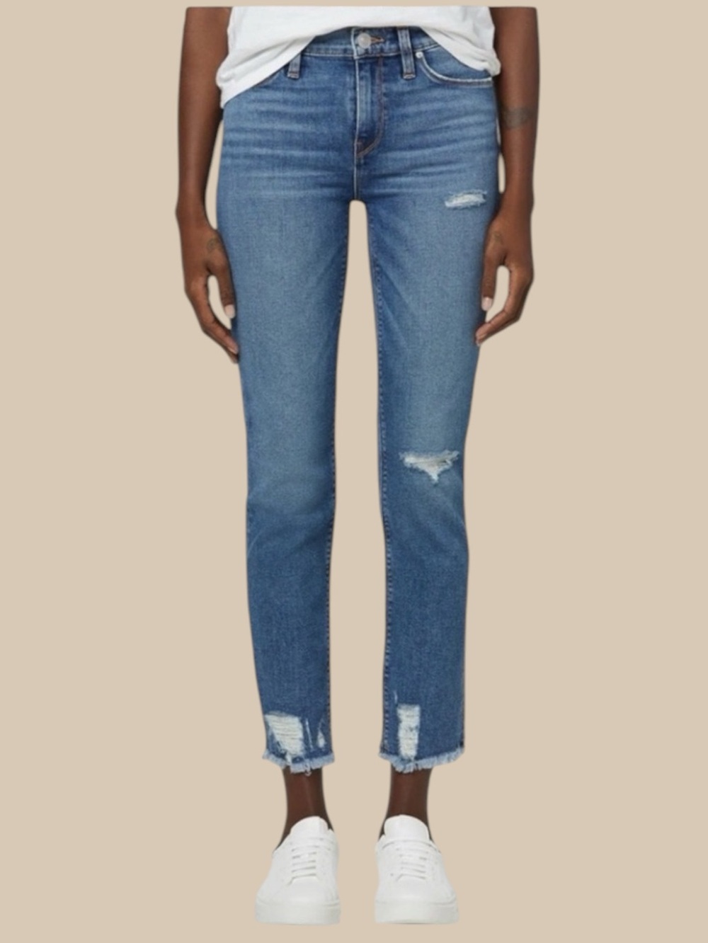 Hudson Los Angeles Nico Mid Rise Crop Straight Distressed Jeans Size 34 NWT